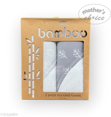 Mother's Choice Bamboo 2Pack Hooded Towel Grey