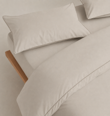 Serene Percale Duvet Cover+Piping Stone